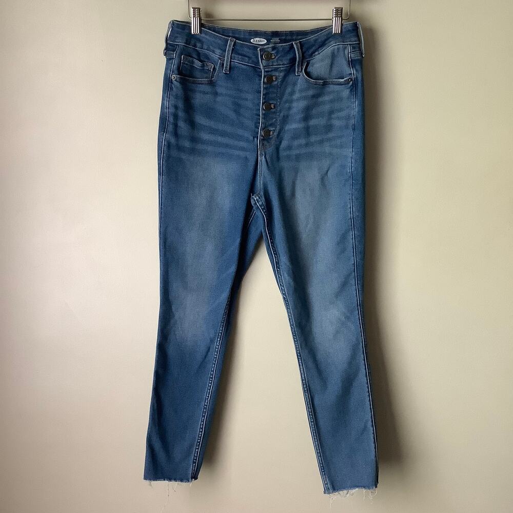 Old Navy Rockstar Super Skinny Extra High Rise Frayed Button Fly Jeans Womens 12